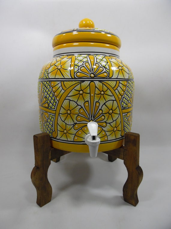 WATER CROCK Talavera Mexican Pottery Water Dispenser Glazed Paint Folk Art  