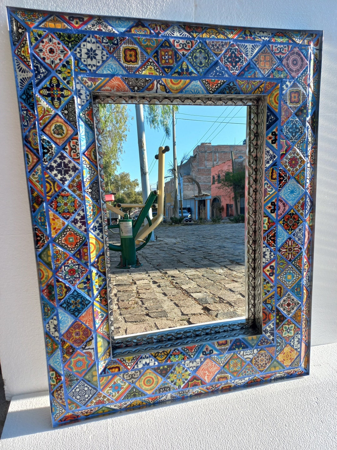 PUNCHED TIN MIRROR Mixed Talavera Tile Mexican Folk Art Wall Etsy