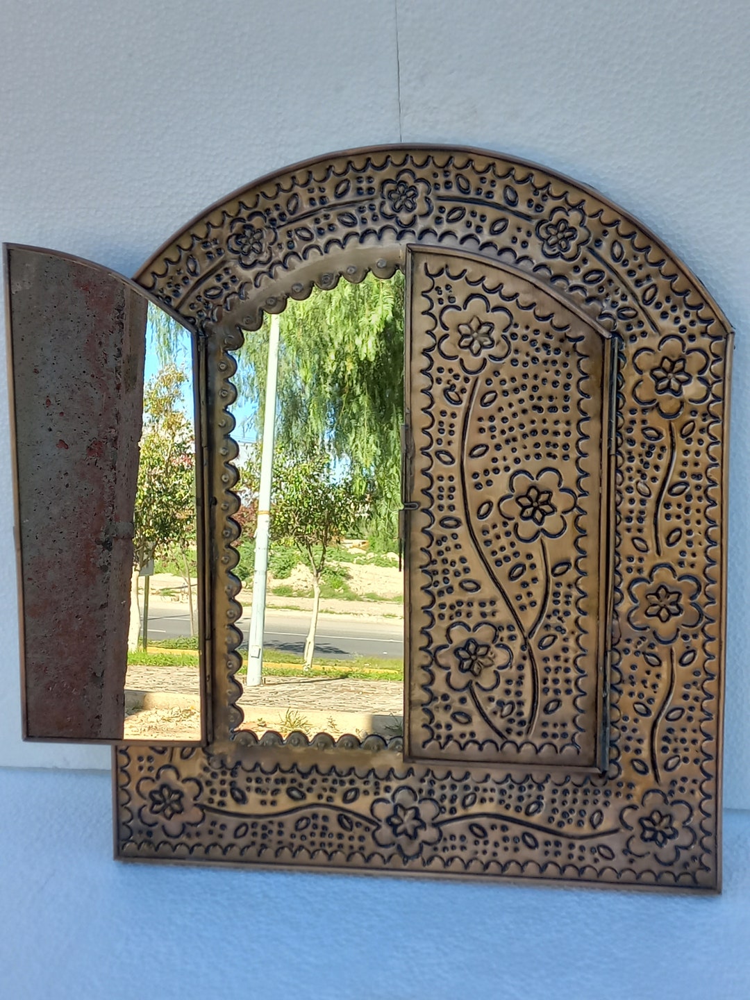 PUNCHED TIN MIRROR Arched Mirror, Mexican Folk Art Etsy