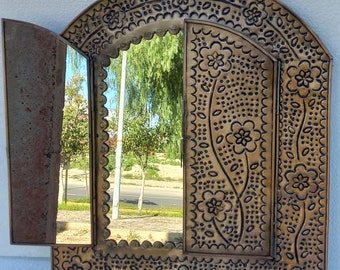 PUNCHED TIN MIRROR arched mirror, mexican folk art