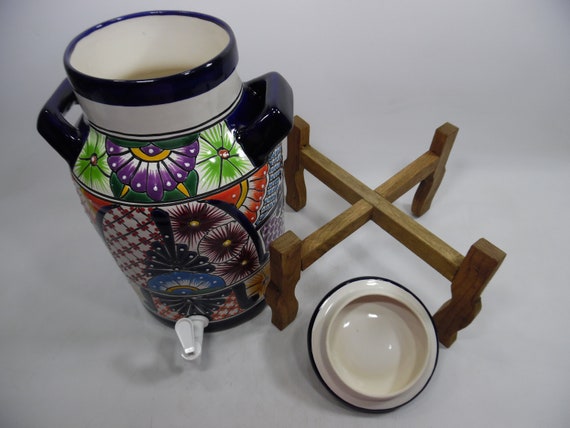 milk can WATER CROCK, Talavera Mexican pottery, WATER DISPENSER, glazed  paint