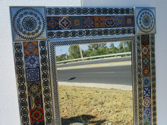 Punched Tin Mirror Mexican Talavera Tile Southwestern Punched Tin Mirror Mexican Talavera