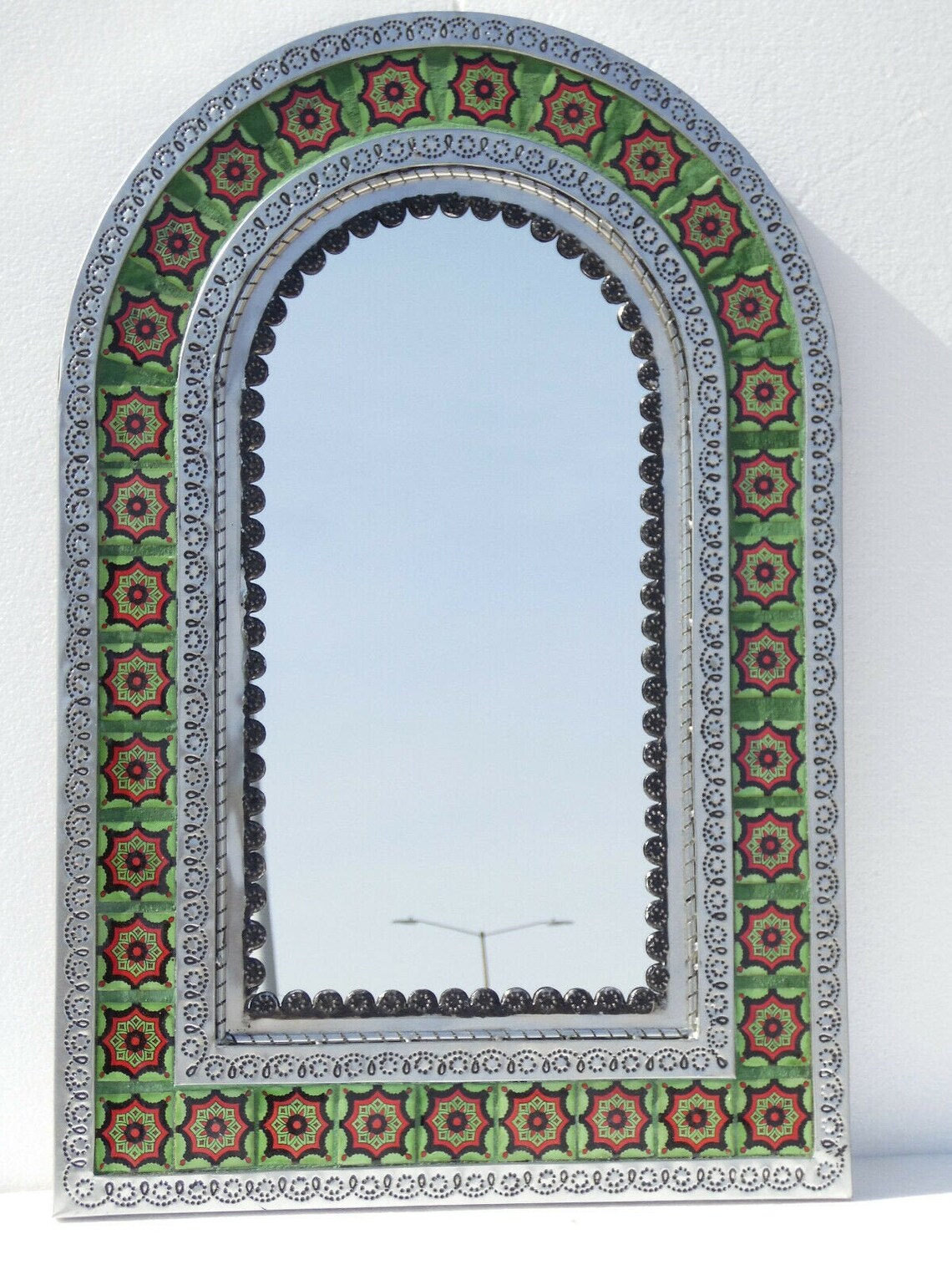 PUNCHED TIN MIRROR arched mixed mexican talavera tile folk Etsy