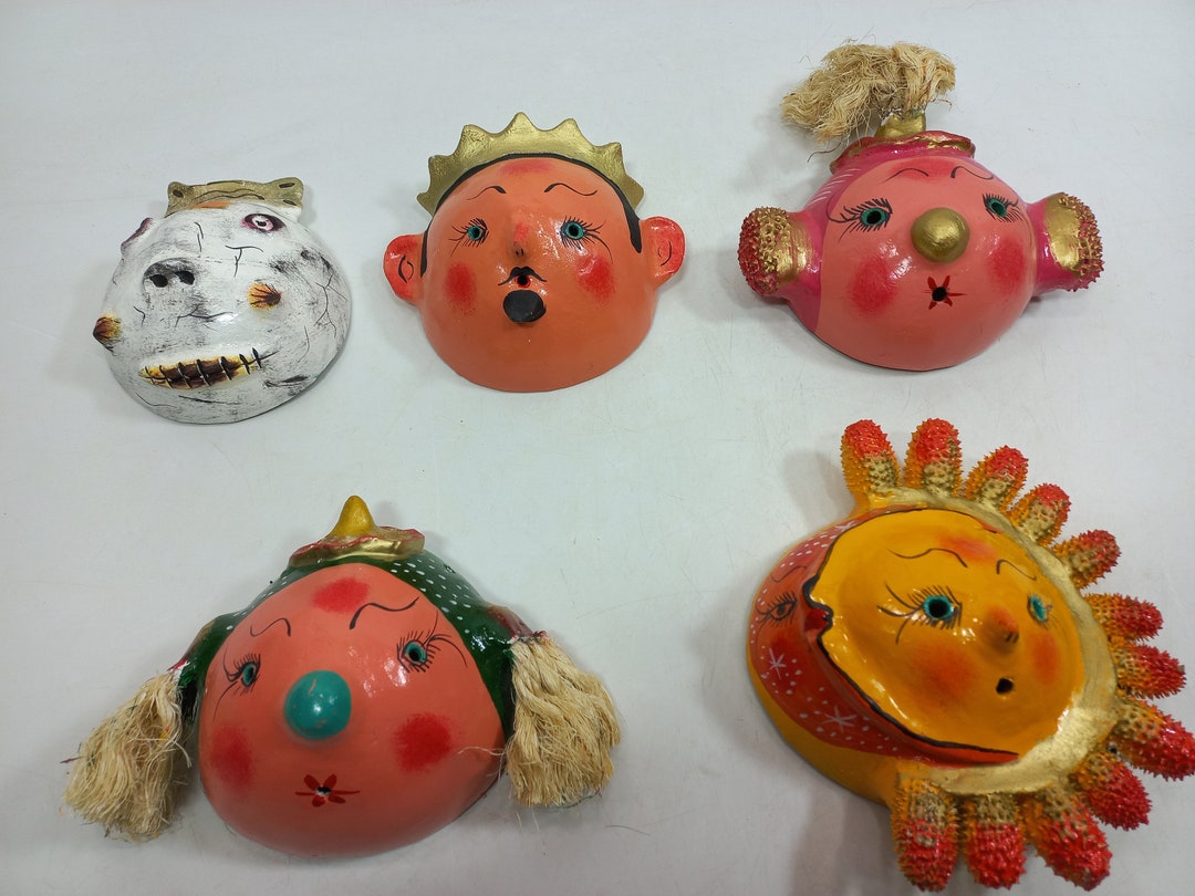 SET of 5 MASKS Coconut Shell Mexican Handmade Colorful Wholesale Folk ...