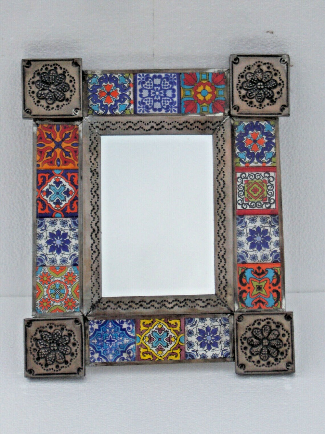 PUNCHED TIN MIRROR with mixed talavera tile mexican folk art Etsy