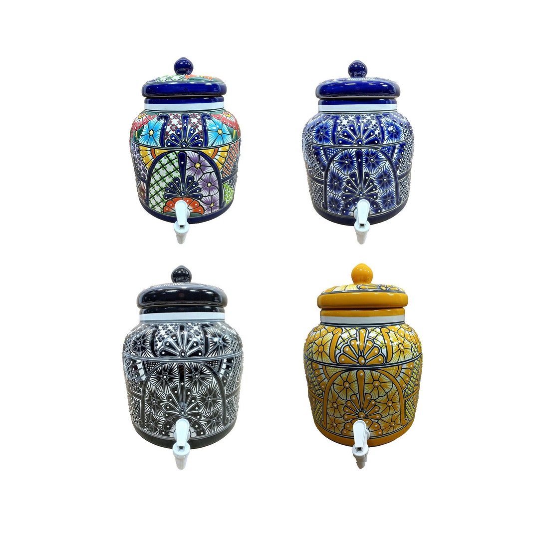 WATER CROCK Talavera Mexican Pottery WATER Dispenser Glazed Paint Folk