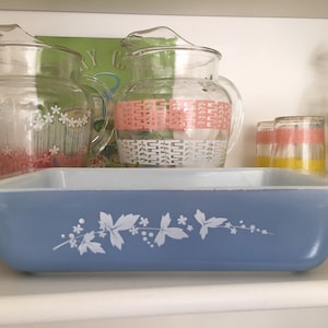 Vintage Pyrex Hawthorn Azure Blue Oblong Casserole Dish