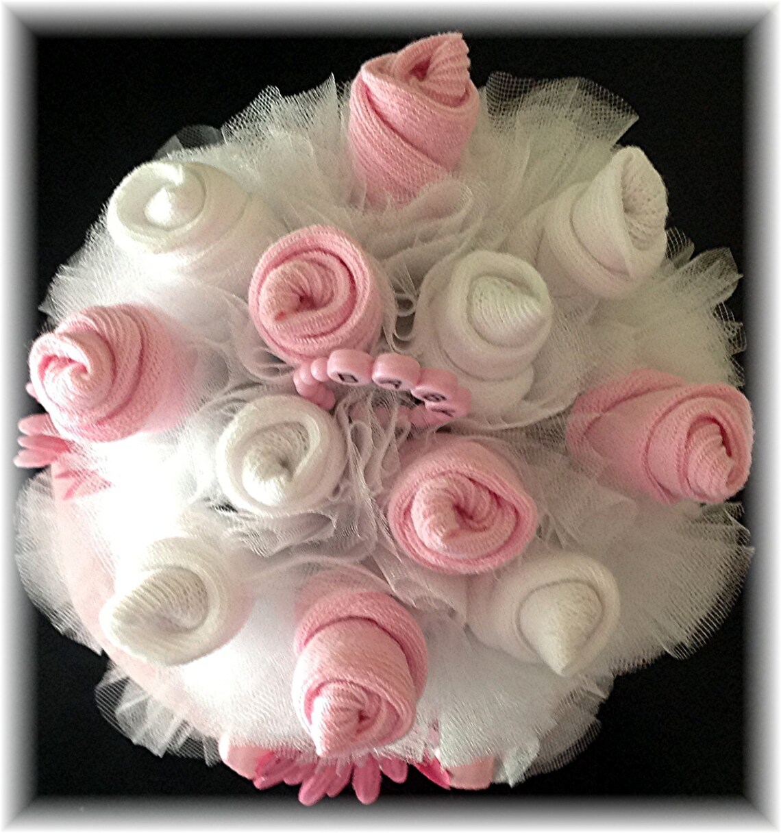 2 Tier Baby Sock Bouquet Burp Cloth Cake Pink White Flowers Etsy
