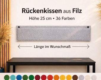 25 cm hohes Filz Wandkissen – INKL. WANDHALTERUNGEN – Rückenpolster – Länge im Wunschmaß – 36 Farben – Fair & Handmade in Cologne