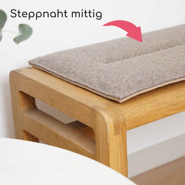With quilted seam - 35 cm deep eco felt 23 mm bench cushion padded universal - length in desired size
