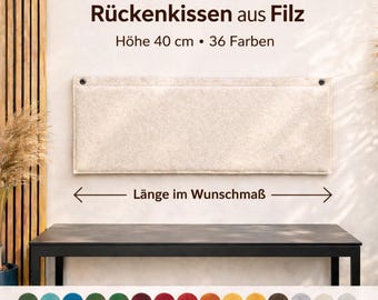 40 cm hohes Filz Wandkissen – INKL. WANDHALTERUNGEN – Rückenpolster – Länge im Wunschmaß – 36 Farben – Fair & Handmade in Cologne