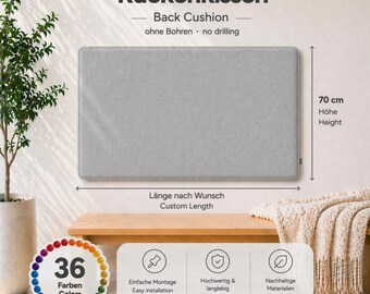70 cm high felt wall cushion – NO DRILLING REQUIRED – back cushion – custom length – 36 colors – Fair & Handmade in Cologne