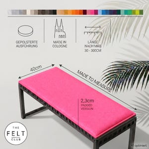 Cojín de fieltro para banco de 40 cm de profundidad y 23 mm de grosor, acolchado, universal – longitud disponible bajo pedido – 36 colores – vegano, fabricado en Colonia