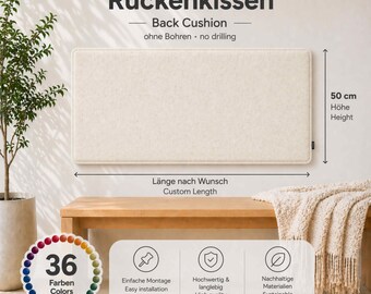 50 cm high felt wall cushion – INCL. WALL MOUNTING – Back cushion – Length in your desired length – 36 colours – Fair & Handmade in Cologne