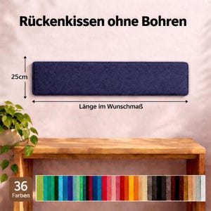 25 cm hohes Filz Wandkissen – OHNE BOHREN – Rückenpolster aus Filz – Länge im Wunschmaß – 36 Farben – Fair & Handmade in Cologne