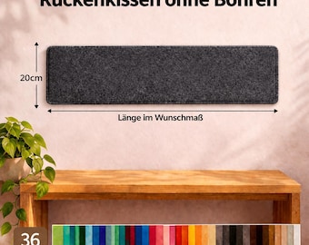 20 cm high felt wall cushion – NO DRILLING REQUIRED – back cushion – custom length – 36 colors – Fair & Handmade in Cologne