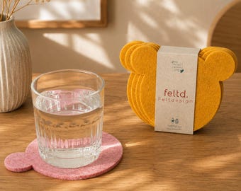Felt 4-piece set of glass coasters - coasters - bears - children's coasters