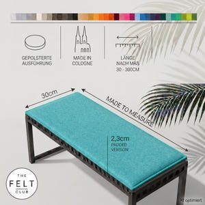 Cojín de banco de fieltro de 30 cm de profundidad y 23 mm de grosor, acolchado, universal – longitud disponible bajo pedido – 36 colores – comercio justo – fabricado en Colonia