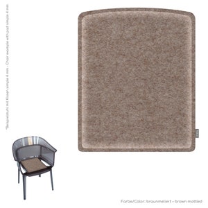 May include: A brown mottled felt chair pad, 4 mm thick. The pad is shown on a chair with a black metal frame and a mesh seat.