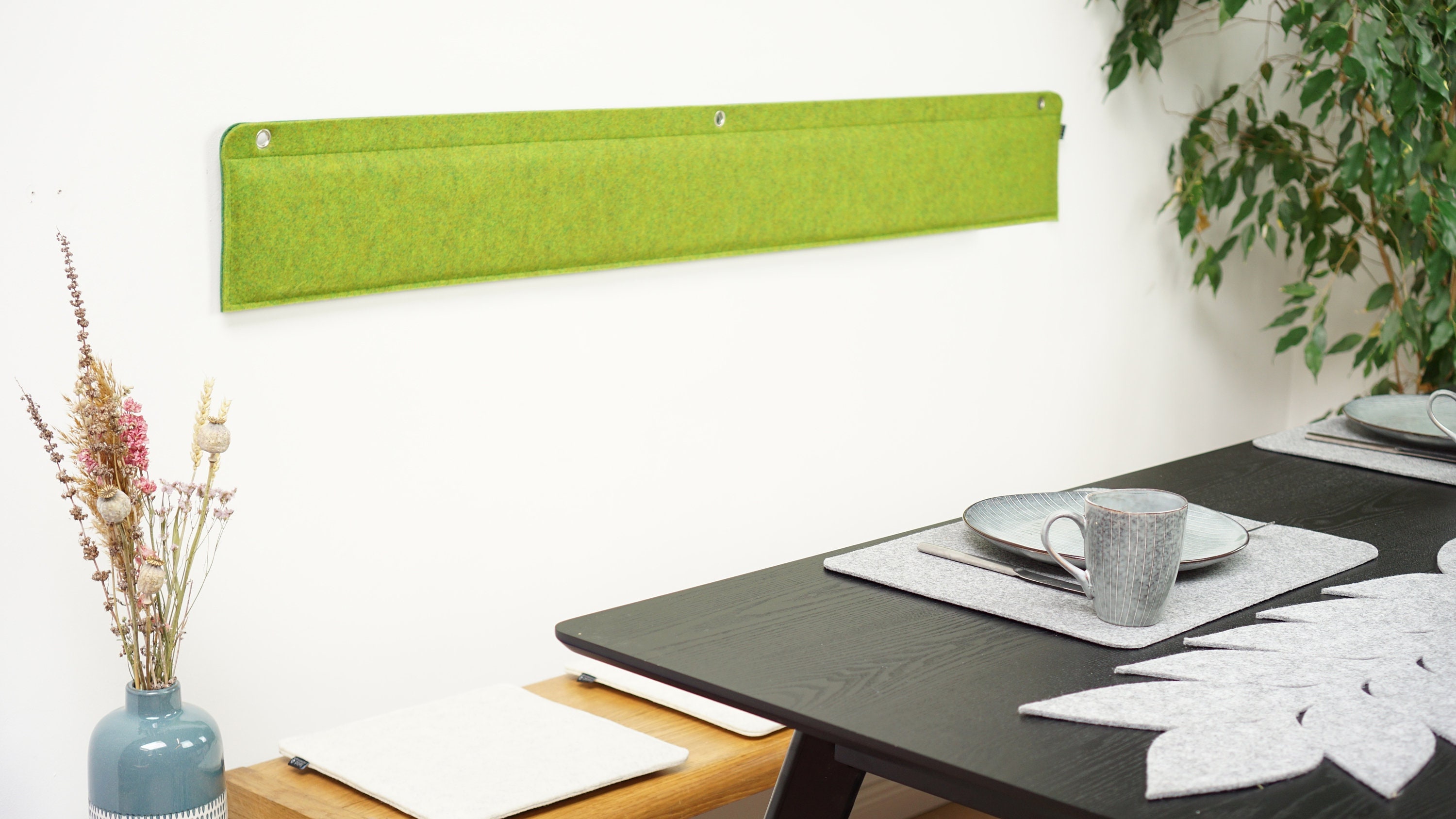 25 cm high eco felt wall back cushion padded including wall brackets – length in desired size