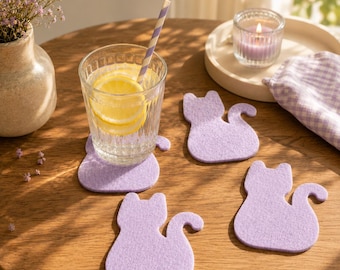 Felt 4-piece set of glass coasters - Cat - Coasters -