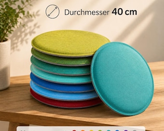 Ø 40 cm vilten kussen, gewatteerd, universeel rond zitkussen, stoelkussen, bankkussen - 36 kleuren - Fair - Gemaakt in Keulen