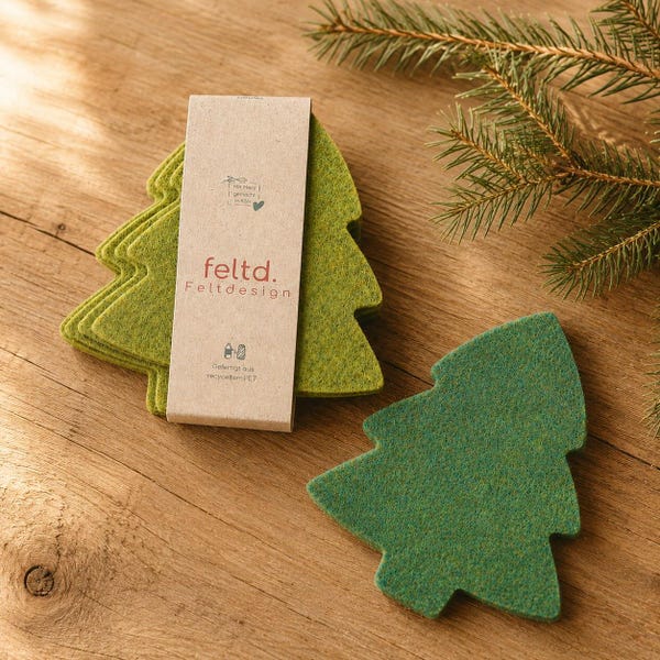 Felt 4-piece set of glass coasters - coasters - Christmas tree - fir tree