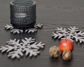 Eco Felt Set of 4 Glass Coasters - Snowflake