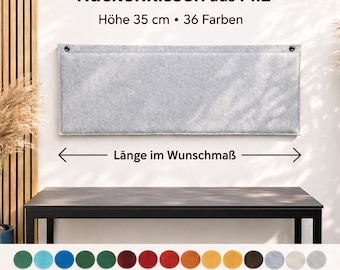 35 cm hohes Filz Wandkissen – INKL. WANDHALTERUNGEN – Rückenpolster – Länge im Wunschmaß – 36 Farben – Fair & Handmade in Cologne