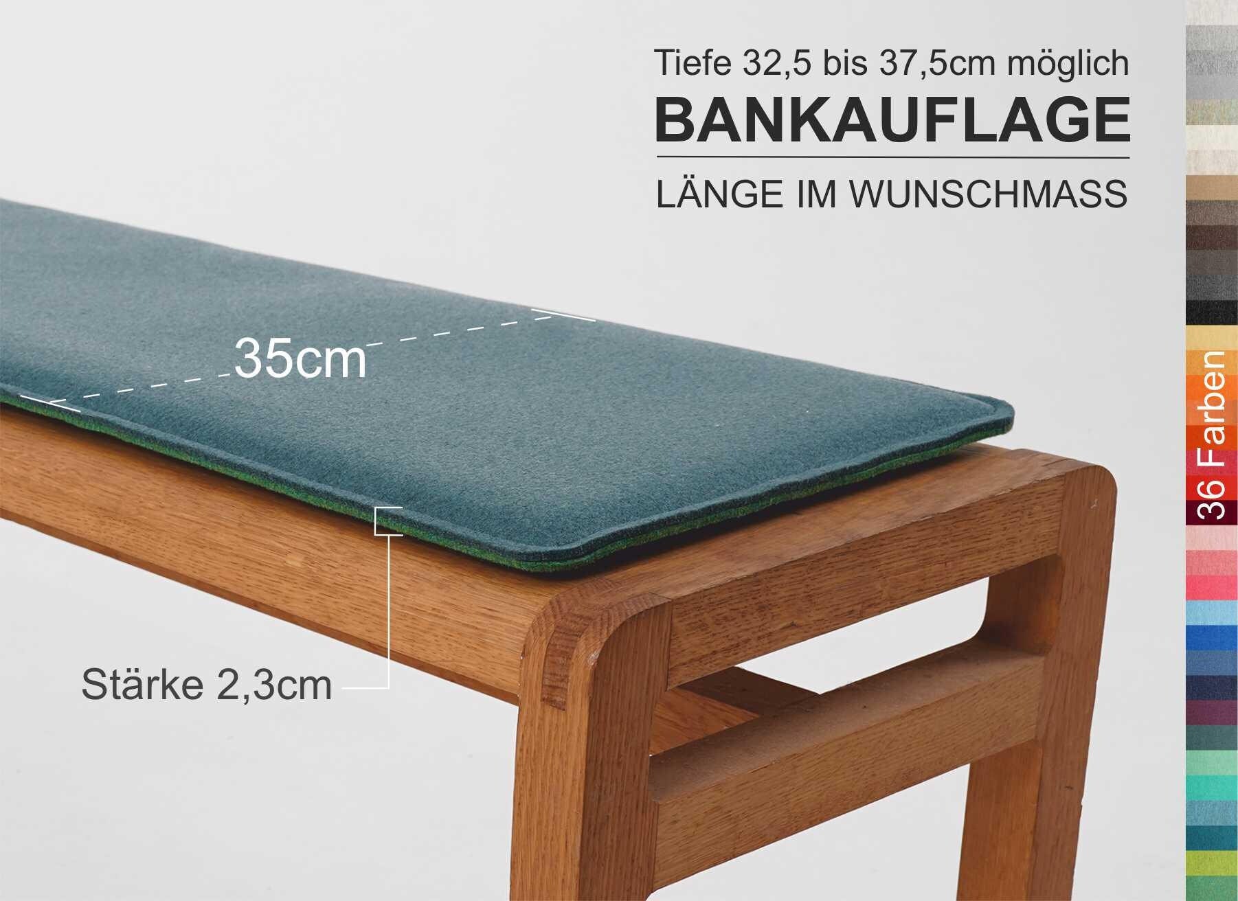 35 cm deep Eco felt 23 mm bench pad padded universal – length in desired size