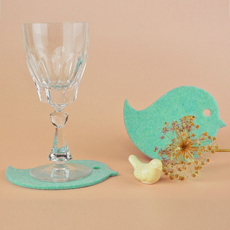 Eco Felt Set de 4 sous-verres en verre Napperon Bird Coaster Bird image 1