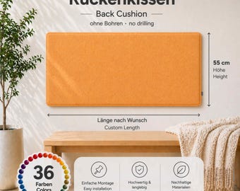 55 cm high felt wall cushion – NO DRILLING REQUIRED – back cushion – custom length – 36 colors – Fair & Handmade in Cologne