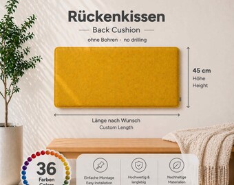 45 cm high felt wall cushion – NO DRILLING REQUIRED – back cushion – custom length – 36 colors – Fair & Handmade in Cologne