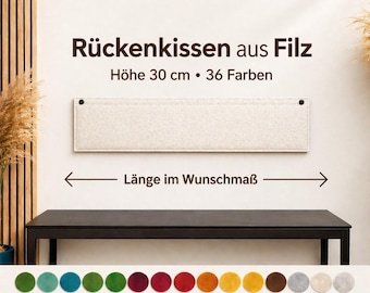 30 cm hohes Filz Wandkissen – INKL. WANDHALTERUNGEN – Rückenpolster – Länge im Wunschmaß – 36 Farben – Fair & Handmade in Cologne