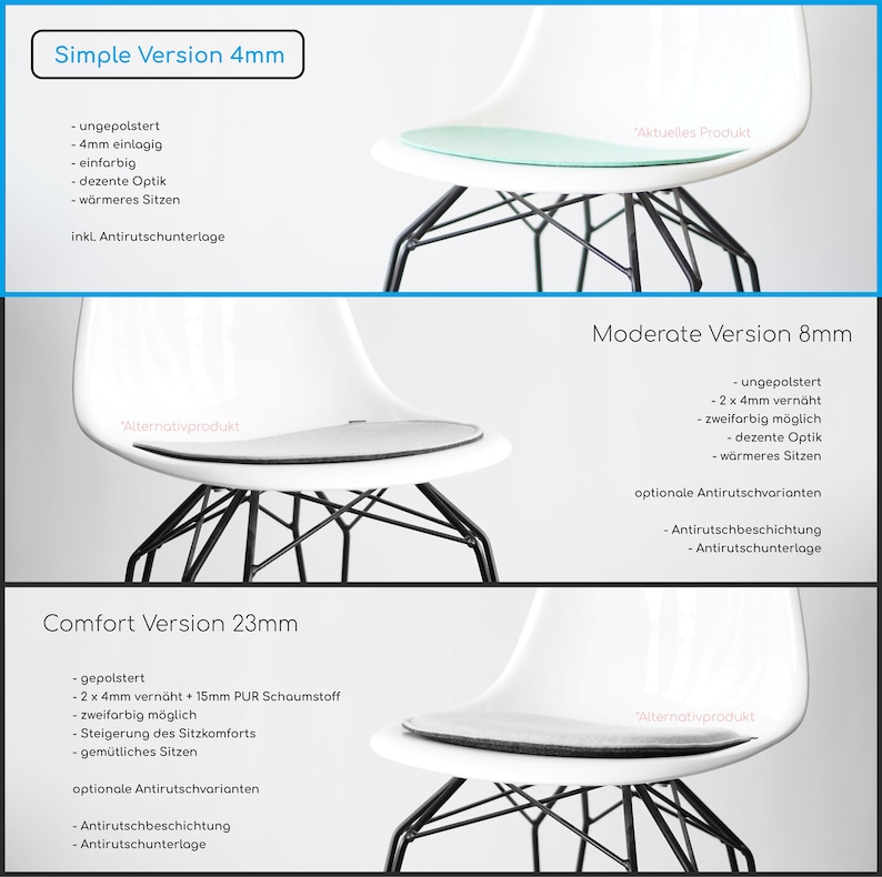 4 mm eco viltkussen geschikt voor Vitra en Hermann Miller Eames Fiberglass & Plastic Sidechairs DSW,DSR,DSX versie zonder armleuning afbeelding 5