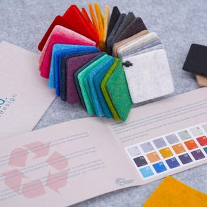 Feltd. - Carte de couleurs en feutre écologique avec 36 couleurs, couleurs, éventails de couleurs, aperçu des couleurs, échantillons de couleurs, échantillons de tissus