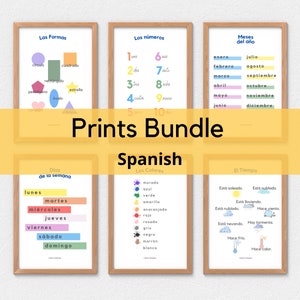 8 Print Bundle in Spanish | Greetings, Alphabet, Numbers, Shapes, Colors, Weather, Days, Months, Bilingual, Early Years, Printable