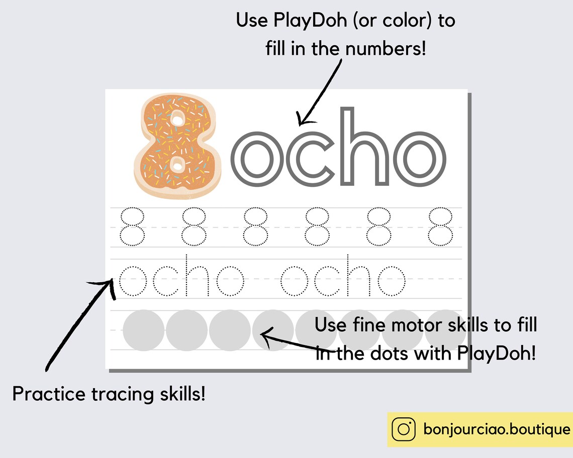 Spanish Numbers Placemat Activity PlayDoh Tracing Etsy