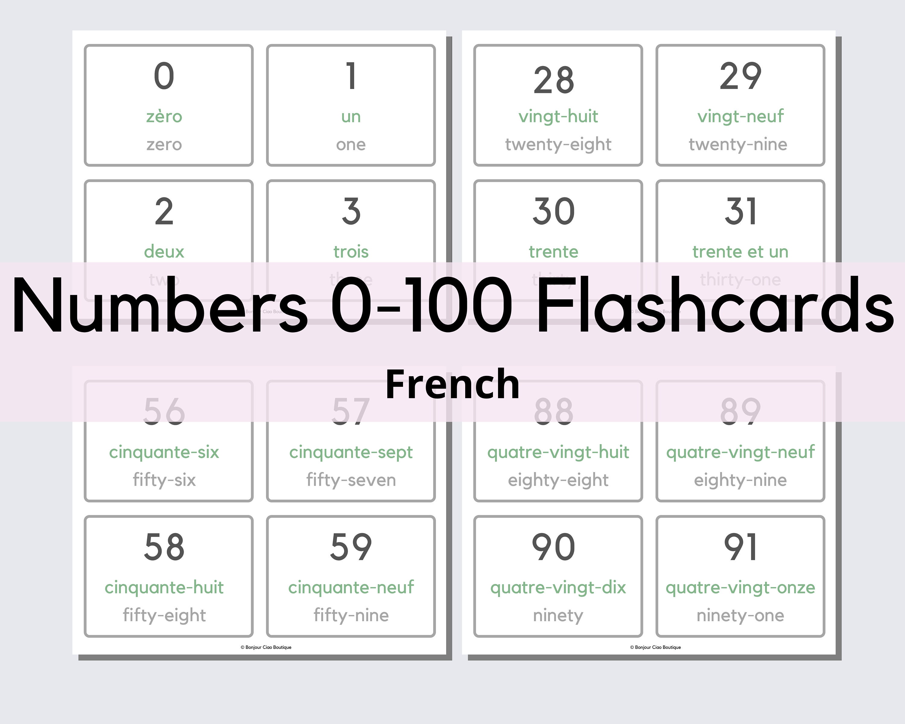 french numbers 0 100 flashcards minimalist modern simple etsy