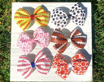 Sports Hair Bow: Faux Leather Alligator Clip Bow (4 inch)