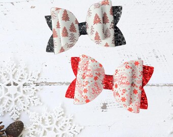 Glitter Christmas Hair Bow: Faux Leather Holiday Bow