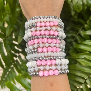 Breast Cancer Awareness Bracelet, Word Bracelet, Stacking Bracelets, Wear Pink Bracelets, Beaded Bracelet, Beaded Jewelry