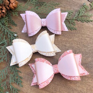 Glitter Hair Bow: Faux Leather Alligator Clip (3.5 inch)