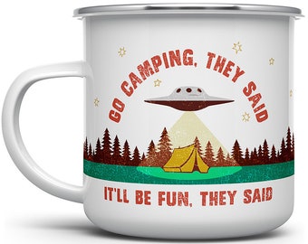 Funny Camping Mug, UFO Mug, Extraterrestrial Mug, Alien Mug, Outdoor Mugs, Nature Mug, Camp Mug, Campfire Mug, Camping Lover Gift