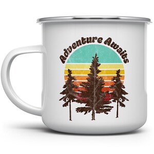 Adventure Awaits Campfire Mug, Camp Mug, Outdoor Mugs, Nature Mug, Hiking Mug, Camping Mug, Camper Coffee Mug, Retro Mug, Wanderlust Mug