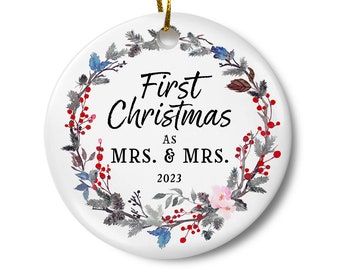 Lesbian Wedding Ornament, First Christmas as Mrs and Mrs, Newlywed Gay Couple Gift, Lesbian Wedding Present, Mrs and Mrs Ornament