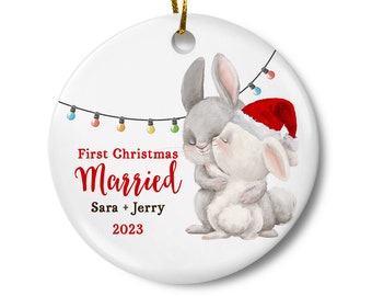 First Christmas Married Ornament, Newlywed Ornament, Wedding Ornament, Bridal Shower Gift, Couples Wedding Gift, Bunny Couple Ornament