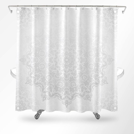 Mandala Shower Curtain Boho White Modern Grey Bathroom Decor