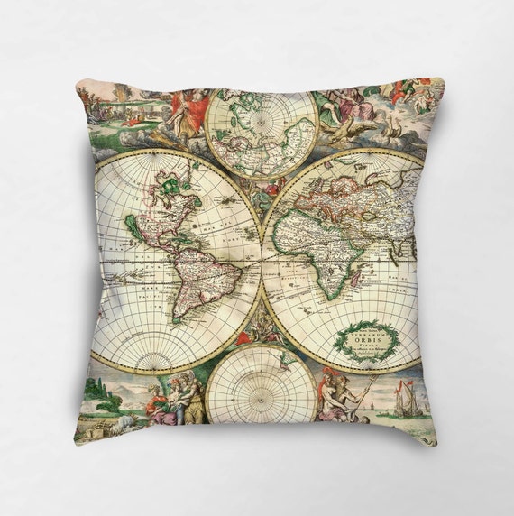 Old World Map Throw Pillow World Map Pillow Antique Map Etsy