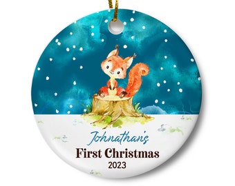 Personalized Baby's First Christmas Ornament, Baby Boy Ornament, Baby Keepsake Gift, Newborn Christmas, Baby Shower Gift, Baby Fox Ornament